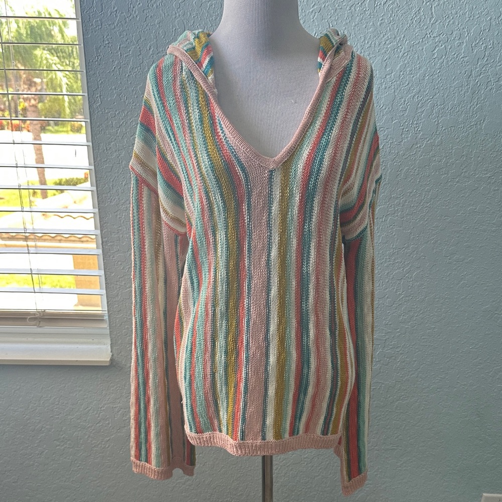 Striped Multicolor Knit Hoodie bathing suit cover up Medium